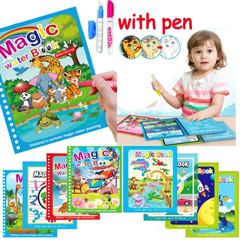 Giocattoli per l'educazione precoce dei bambini Libro magico con penna Disegno ad acqua Giocattoli Montessori Regalo Libro da colorare riutilizzabile Libro da disegno magico