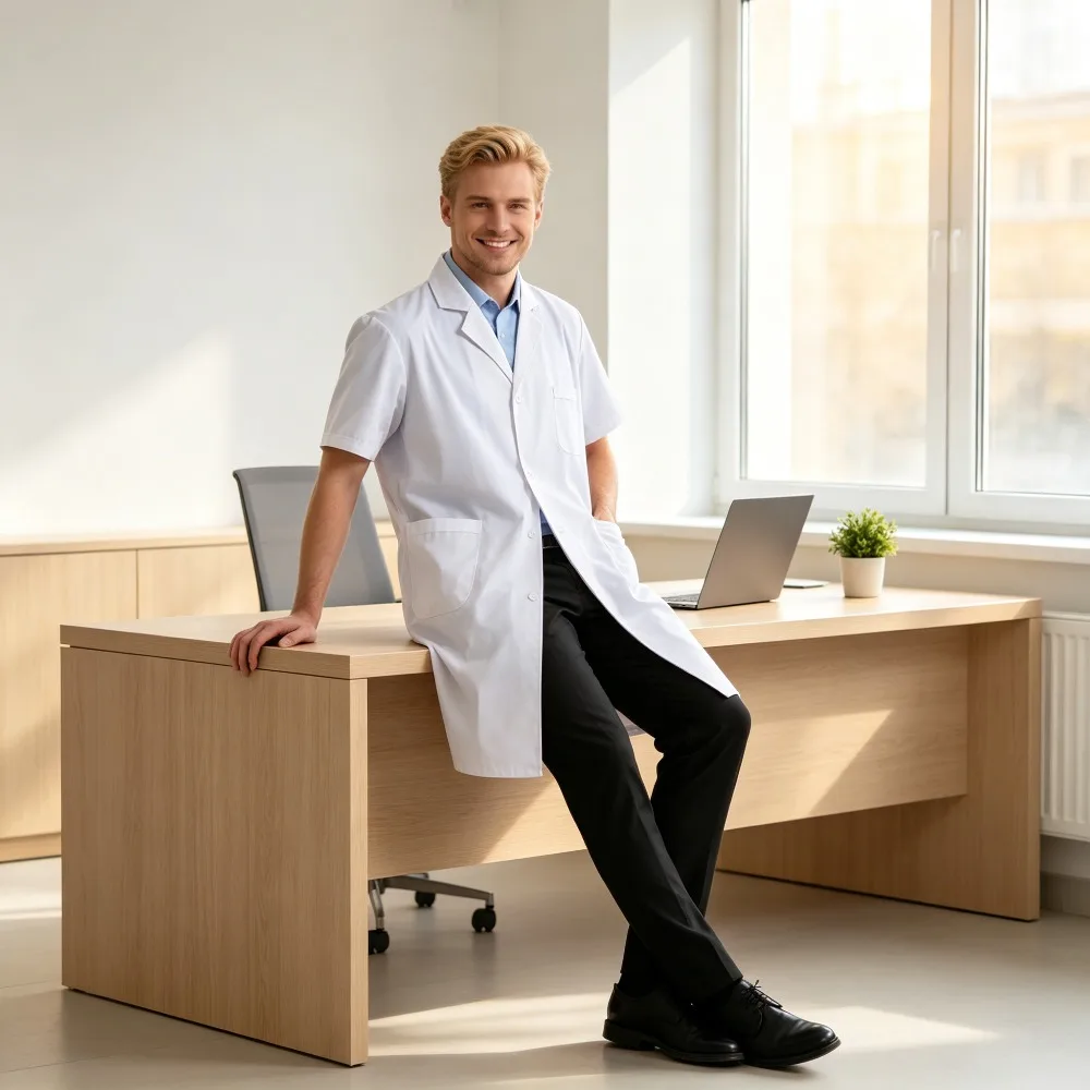 Unisex Medical Workwear Set Short Sleeve Top & Drawstring Pants for Nursing Students, Lab Technicians Men & Women