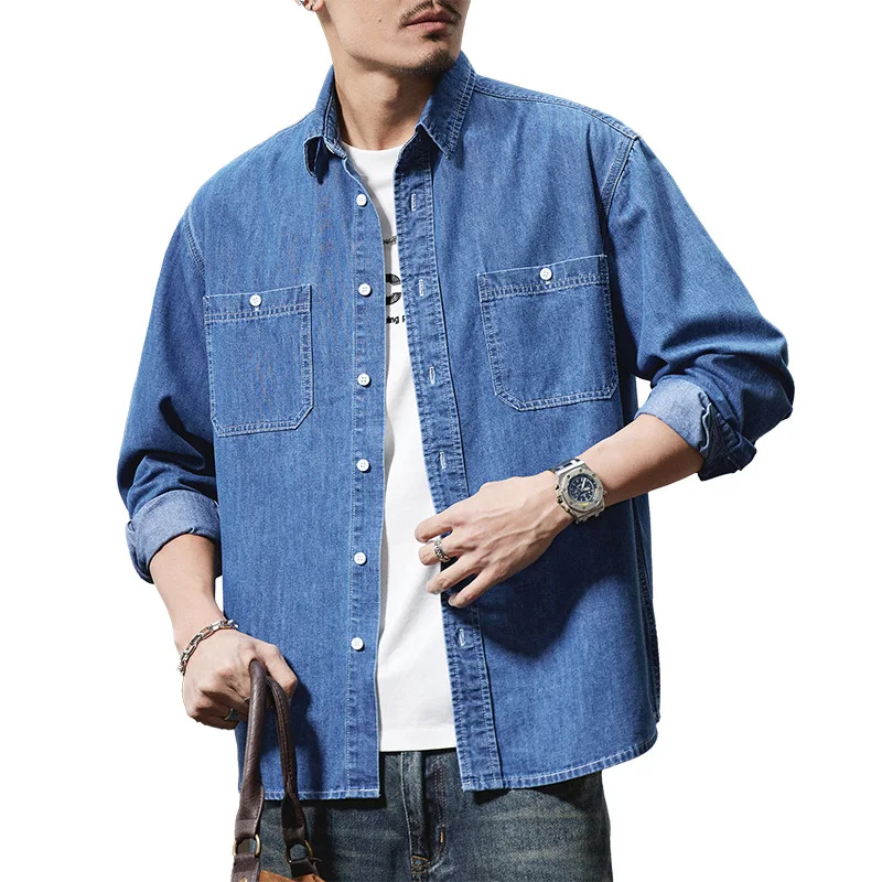 Spring Autumn New Arrival Men's Big Size Denim Shirt Oversized Loose Fit Streetwear Style Jacket Big Men Plus Size mens shirt