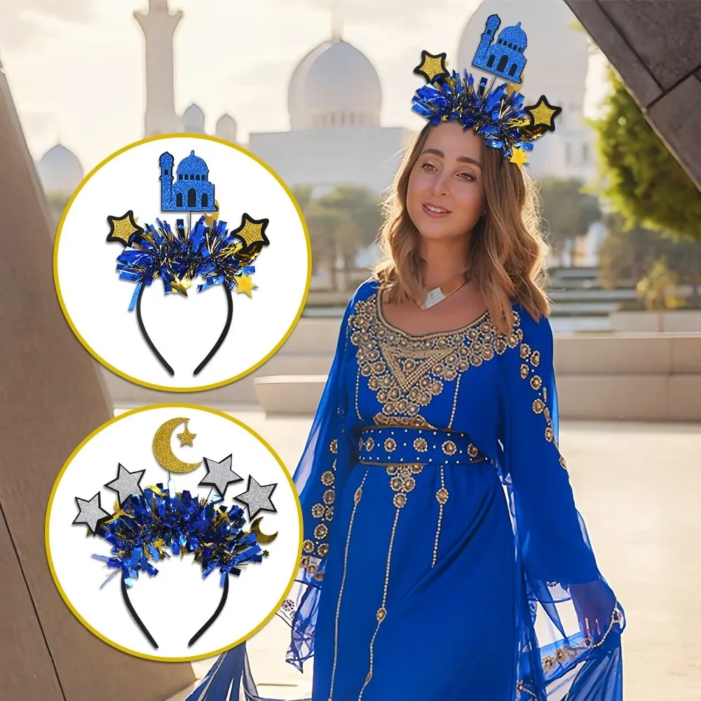 Diadema Eid Mubarak elegante azul dorado estrella Luna banda para la cabeza cinta para la cabeza Eid Al Fitr Ramadán Kareem fiesta feliz Eid Mubarak