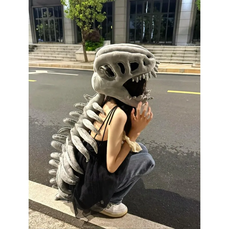 

Chinese dinosaur skeleton hood dress up plush toy show clothes funny dinosaur exoskeleton doll