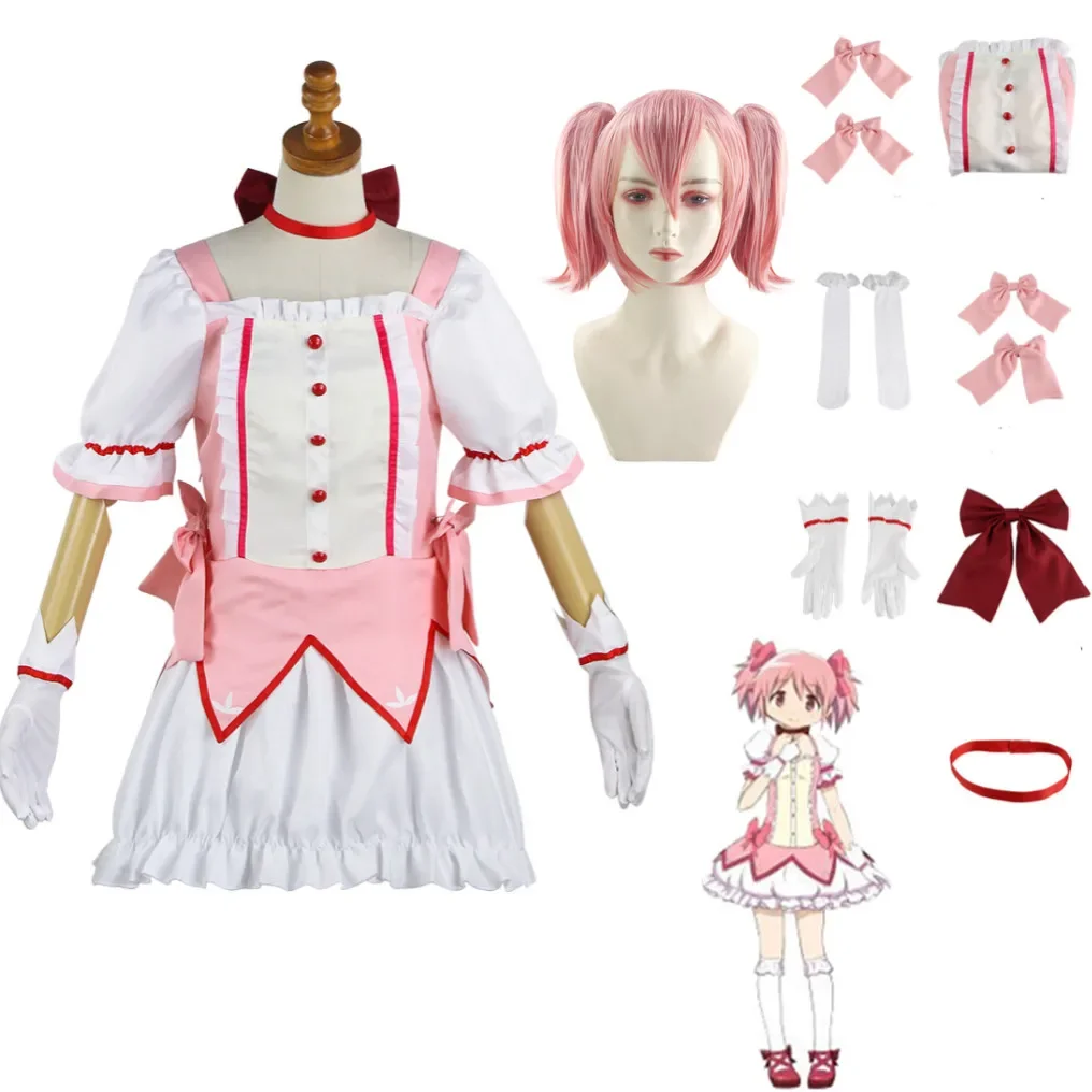 

Cosplay Puella Magi Madoka Magica Magical Girl Kaname Madoka Cosplay Costume Dress with Necklace Halloween Outfit