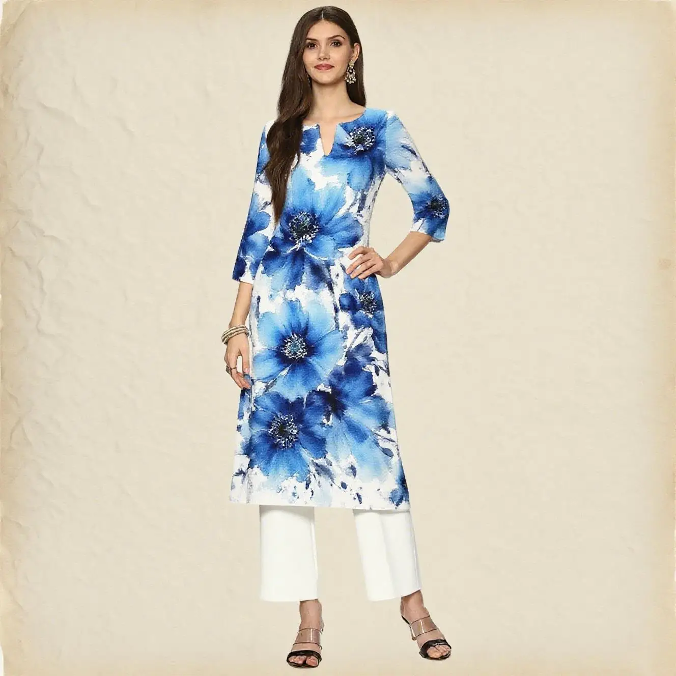 Abito musulmano Kurt Abito da donna alla moda ed elegante a tubo dritto casual girocollo con motivo floreale colorato Abiti Lunghi