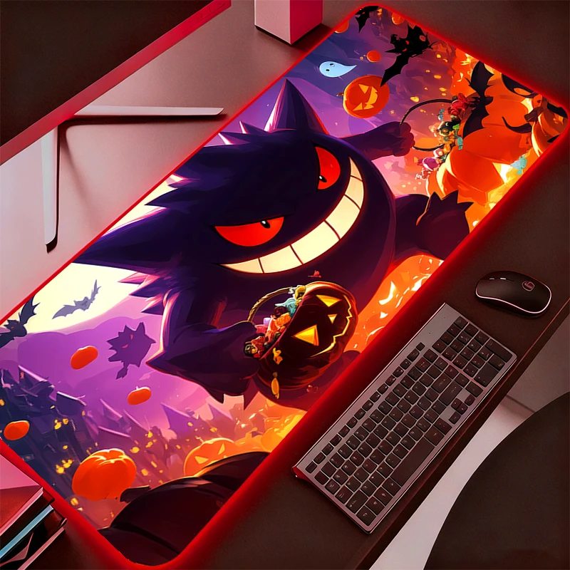 RGB Mouse Pad Gamers Pokemon Pikachu Gengar Large Computer Extended LED Mousepad Desk Mat Keyboard Rubber Backlight Carpet