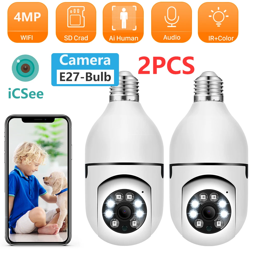 E27 telecamera per lampadine di sorveglianza per interni visione notturna a colori monitoraggio umano automatico Zoom Monitor di sicurezza Wifi Baby