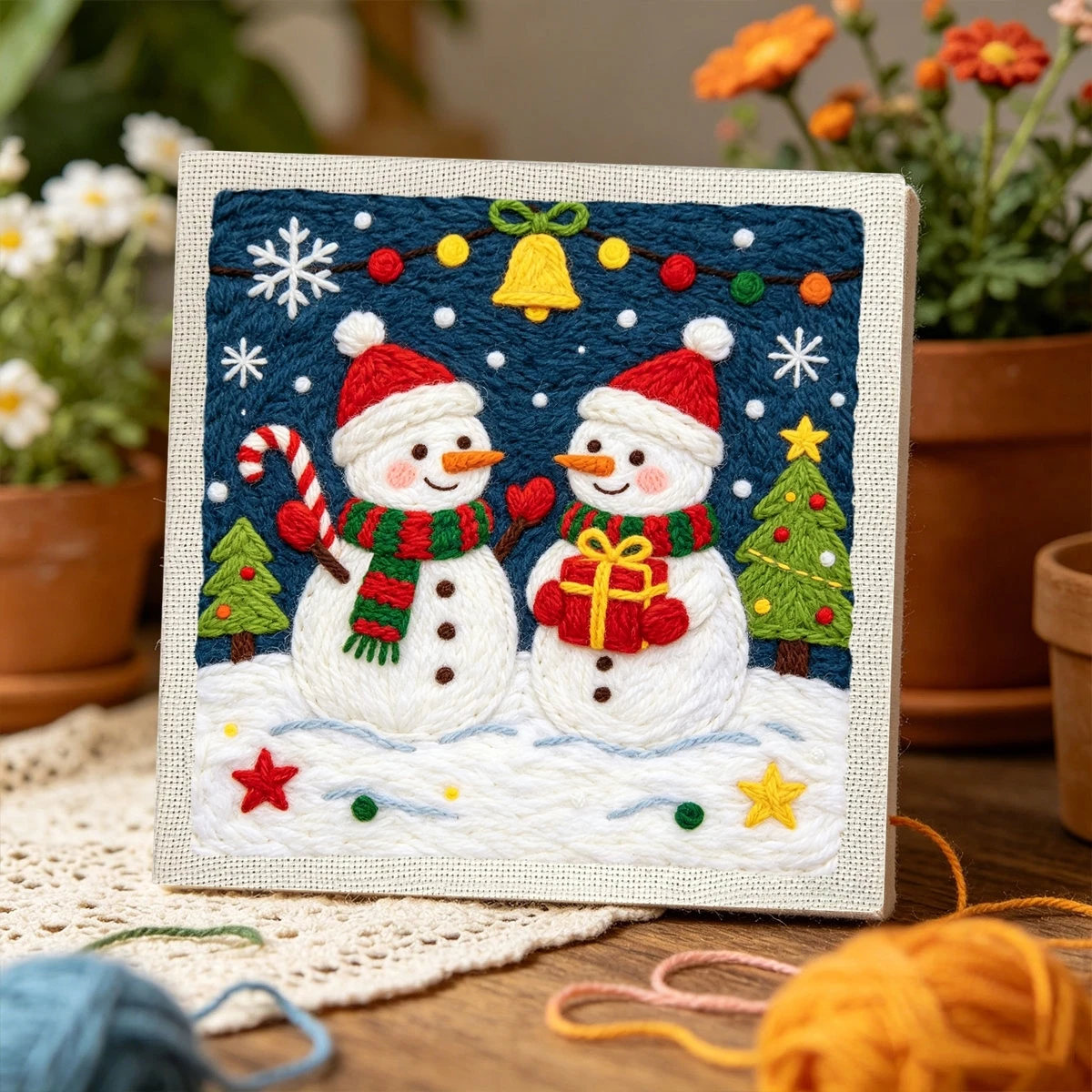 1 Set Weihnachts-Schneemann DIY-Stickerei-Set für Anfänger, Stick-Starter-Kit, Kreuzstich-Kunstgeschenk, Nadelarbeiten – Detail 3