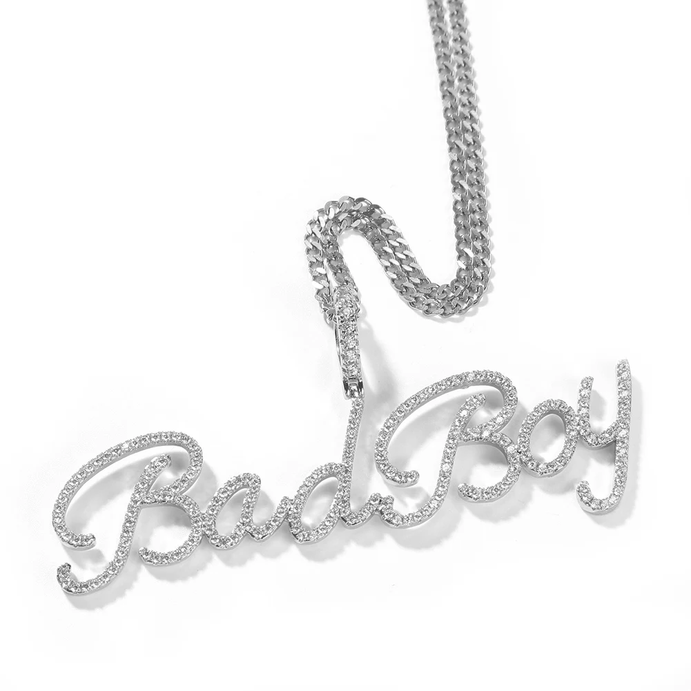 DIE BLING KÖNIG Benutzerdefinierte Neue Stil Dünne Cursive Letters Anhänger Tennis Kette Gold Handgemachte Blume Schrift Einfache Hiphop Schmuck