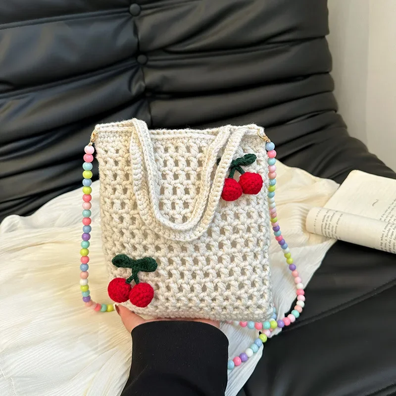 [Finished Product] Wool Woven Bag Handmade  New Trend Handbag Shoulder Bag Cute Flower Knitted Bag