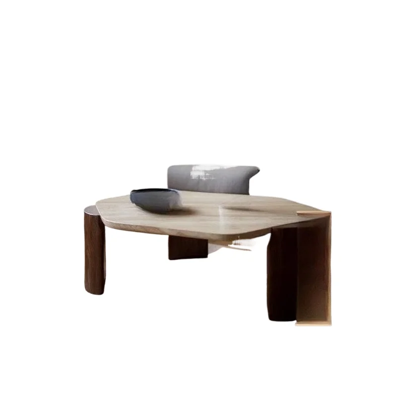 

Wabi Sanfeng natural solid wood travertine coffee table hotel homestay home living room tea table