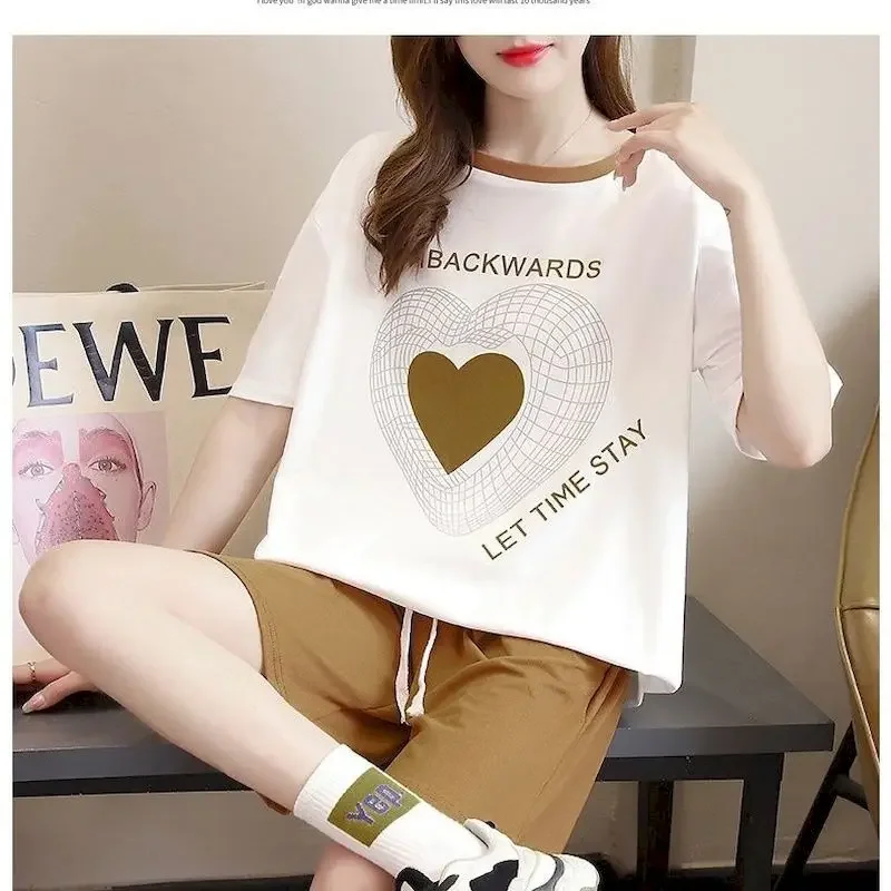 Conjuntos esportivos casuais femininos 2025 tendência de verão solto oversized t camisa e shorts moda correndo conjunto de duas peças roupas estilo coreano