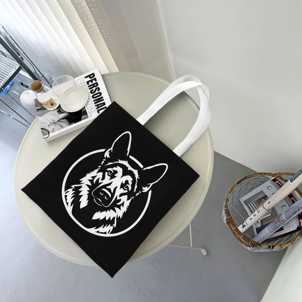 German Shepherd Dog Shopping Bags Canvas The Tote Bag Reusable for Girls Shoulder Tote Travel Handbag