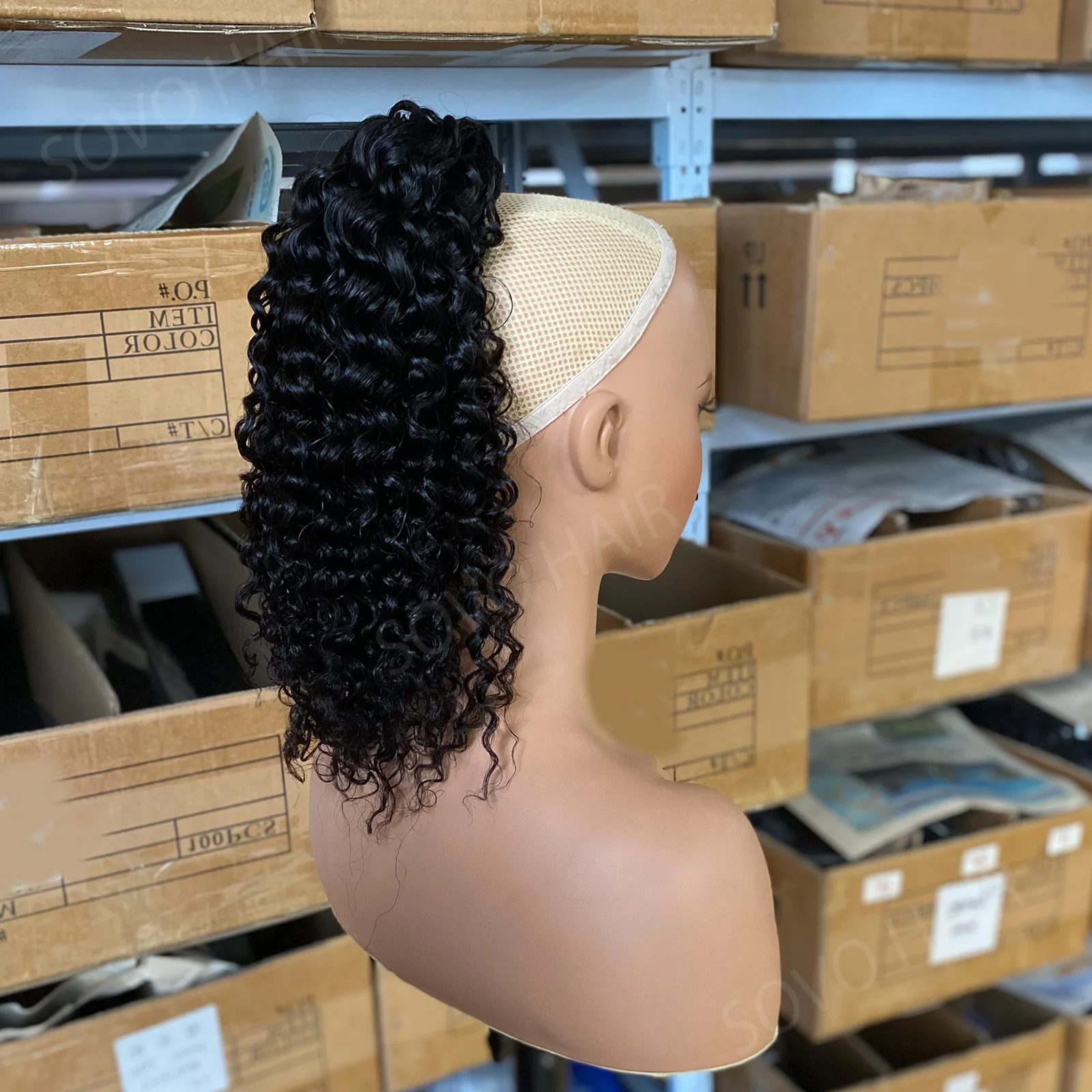 100G Drawstring Curly Ponytail Human Hair Extension Burmese Curly Virgin Hair Piece 18 Inch Natural Black Pony Tails Hairpieces