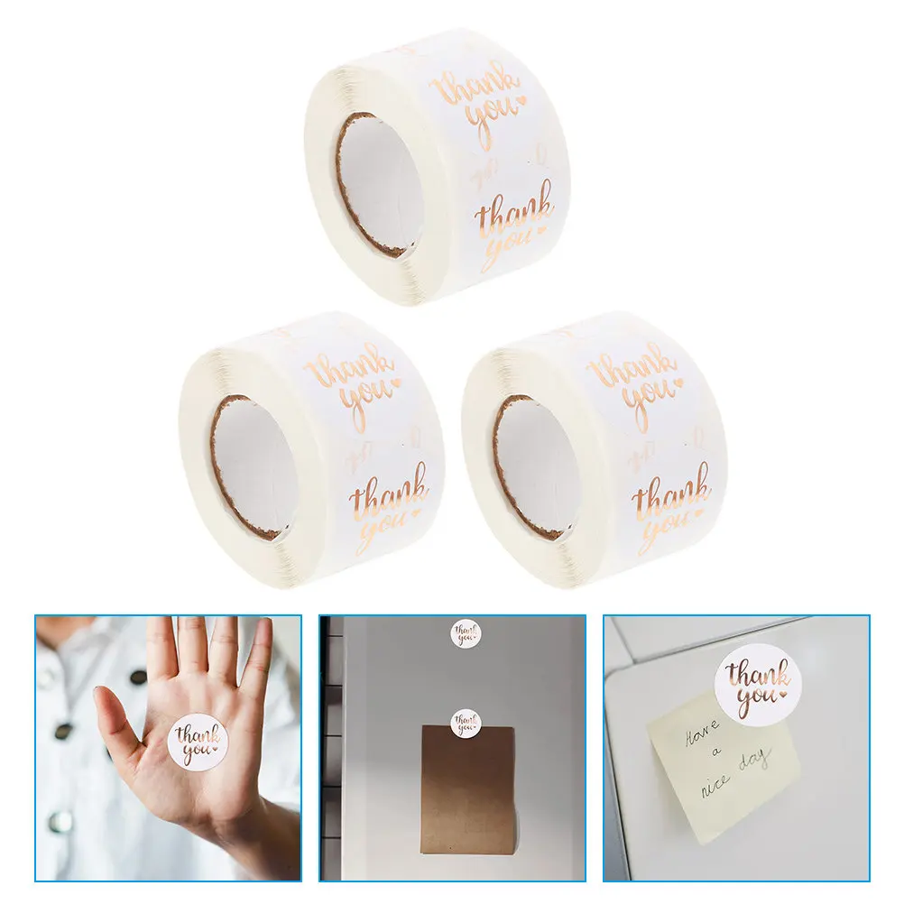 

3 Rolls Hot Stamping Thank You Stickers Adhesive Bag Sealing Labels Decorative Gift Tags Wedding Party Favor Envelope Stickers