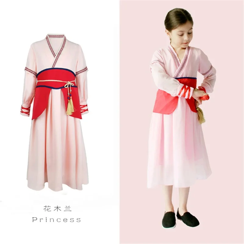 Style Girls Hua Mulan Costume with Wig Sword Children Cute Girl Princess Cosplay Mulan Dress Kids Chinese Traditional Clothing