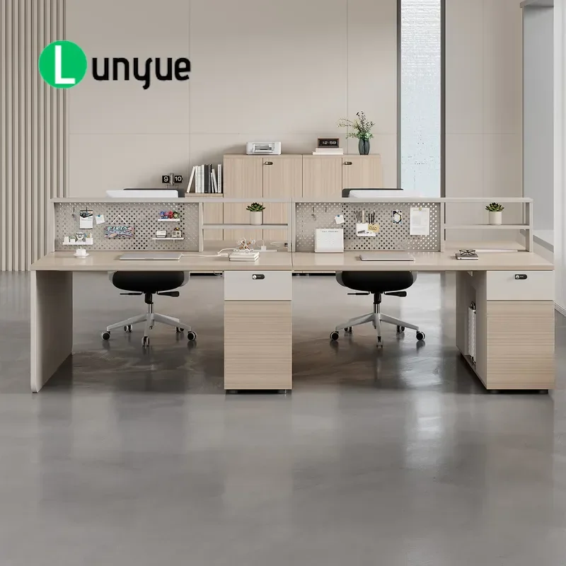 Modern Simple 4 Person Staff Office Desk and Chair Combination Double Workstation Computer Desk for Office Furniture