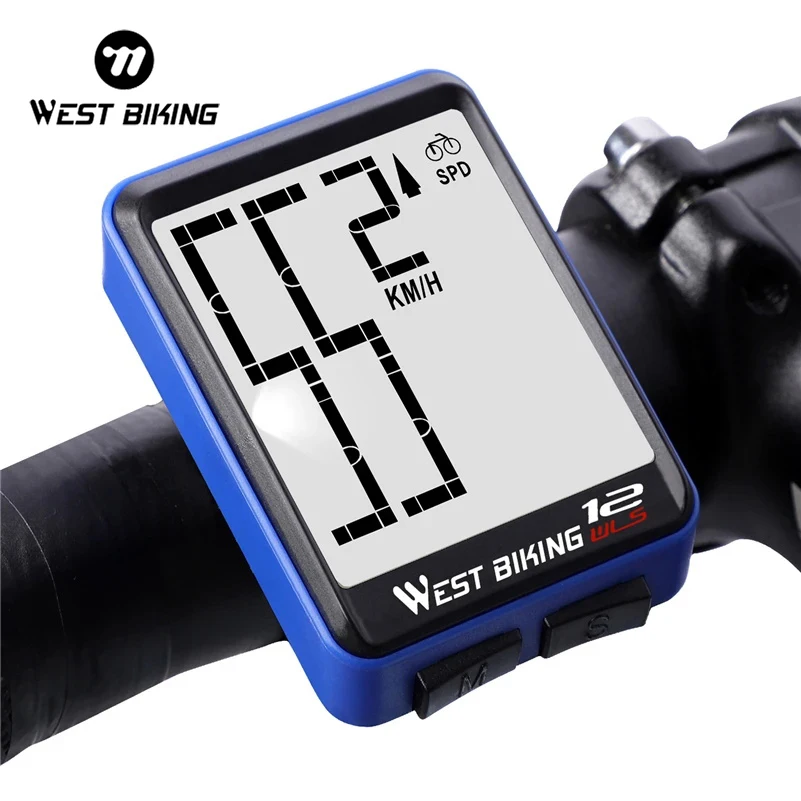 WEST BIKING Wireless Bicycle Computer Large Screen Waterproof LCD Backlight Bike Computer Odometer Cycling Stopwatch Speedometer