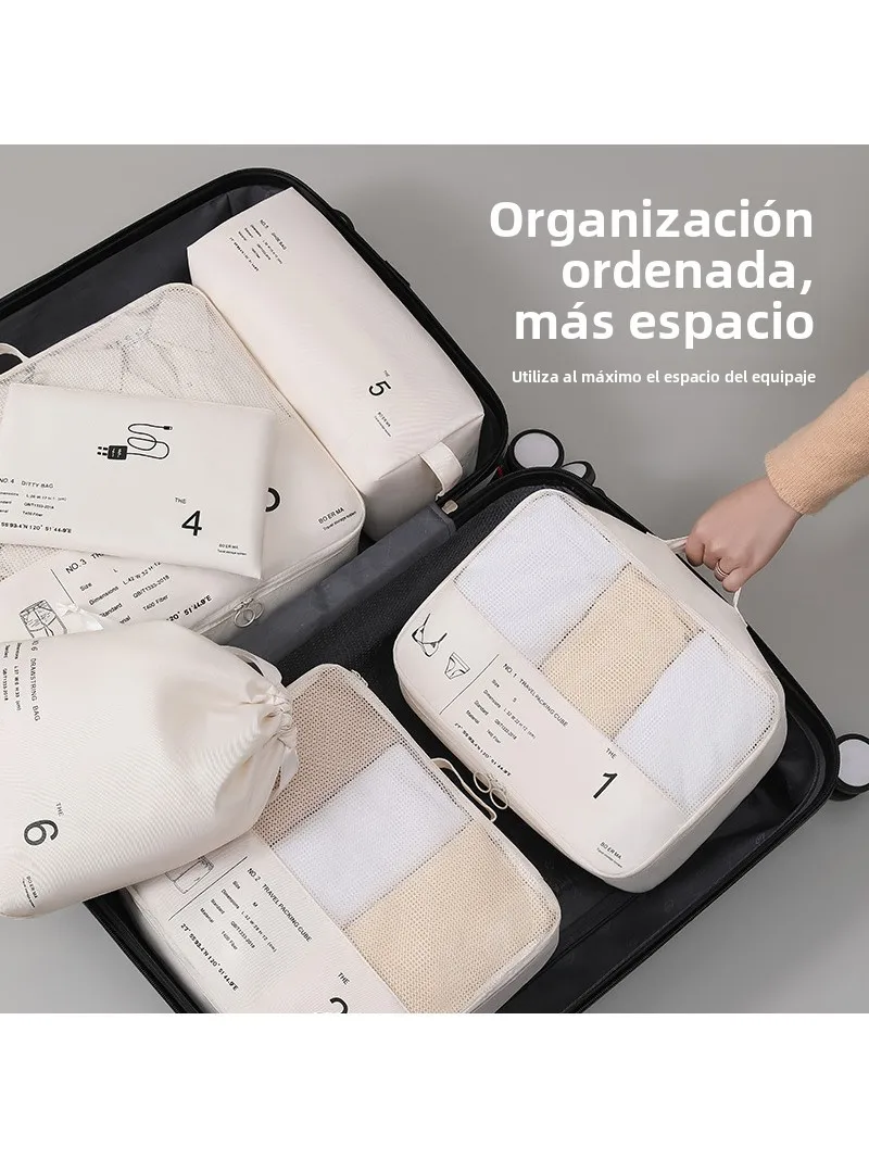 Juego de Seis Bolsas Organizadoras de Ropa para Viaje, Bolsa de Poliéster para Artículos de Aseo para Viajes de Negocios