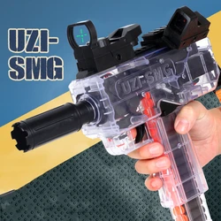 Plastic Toys Gun UZI Electric Burst Shooting Darts Soft Hole Head Bullets Flywheel Power Kid Game Children Birthday Gift Boy Toy