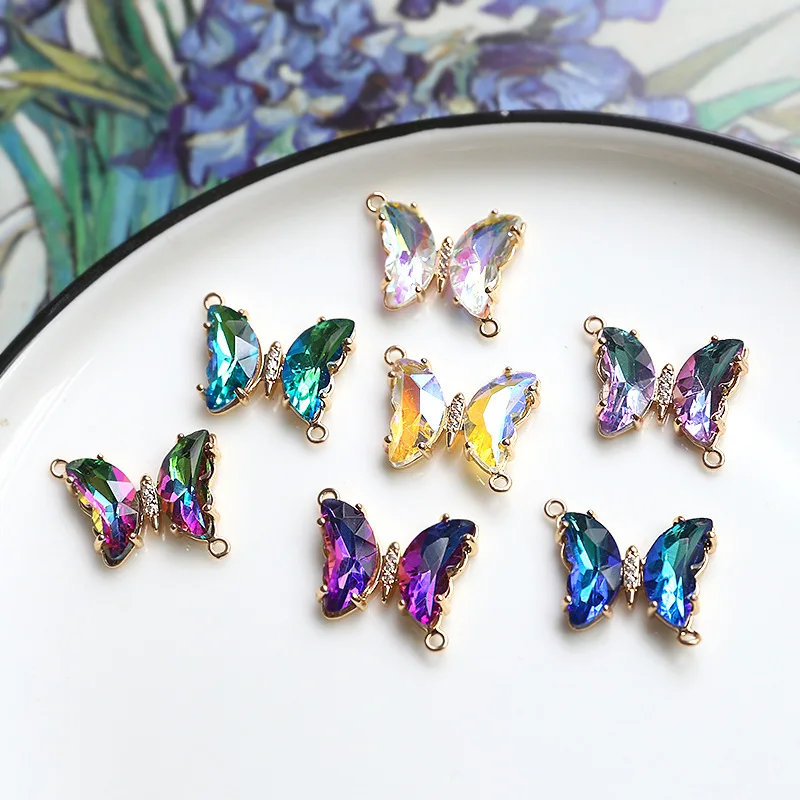 Crystal Gradual Change Glitter Butterfly Accessories DIY Handmade Earrings Pendant Material Light Luxury Jewelry Wholesale