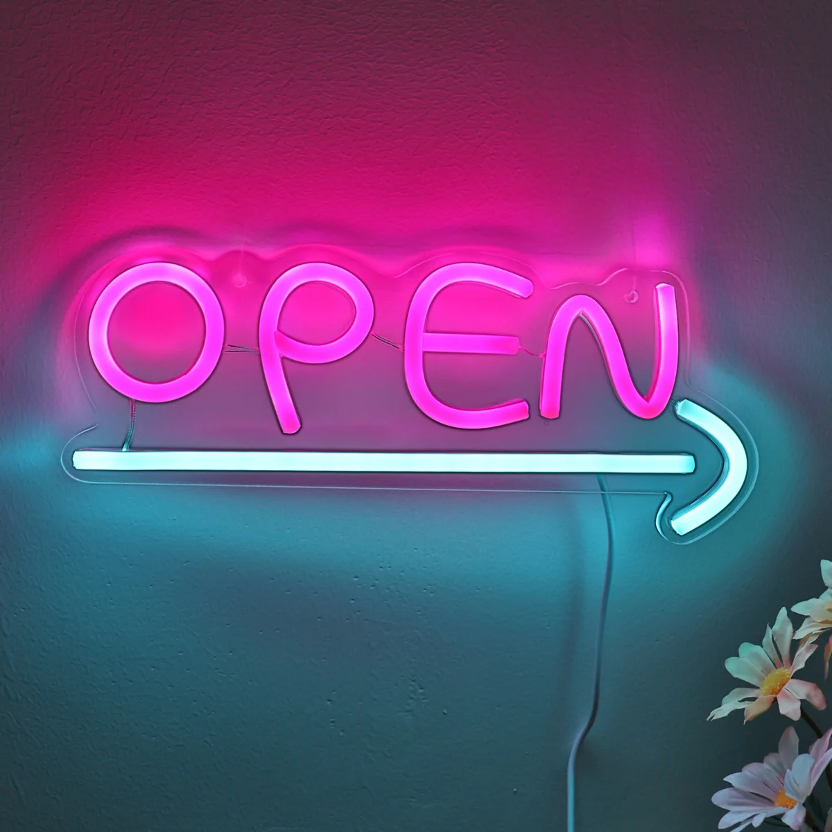 Imagem -01 - Bonito Aberto com Setas Led Neon Sign Alimentação Usb Baixa Tensão Luz Noturna Segura para Loja 11.42 x 4.96 5v 1pc bonito aberto com setas led neon sign alimentacao usb baixa tensao luz noturna segura para loja 1142 x 496 5v 1pc 01