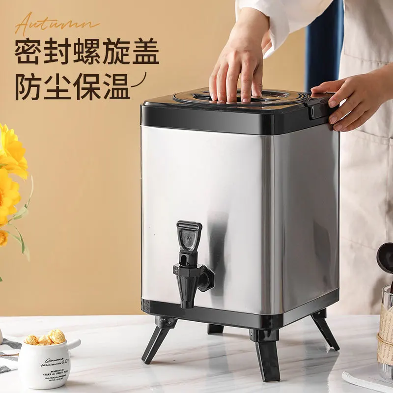 Stainless Steel Milk Tea Bucket Square Commercial with Thermometer Insulation Lock Cold Milk Tea Bucket