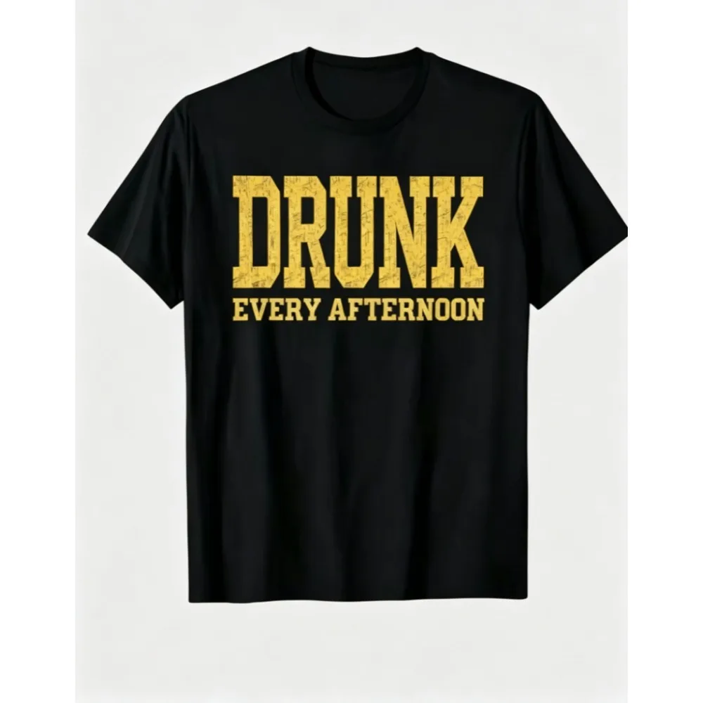 Men Drunk Every Afternoon Graphic T-Shirt -Soft Breathable Cotton Casual Street Style Black Crew Neck Short Sleeve