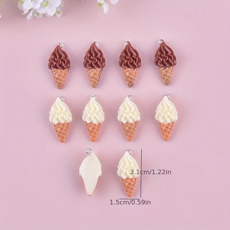 10pcs Cartoon ice cream pendant, small jewelry, hairpin, decorative material package, DIY earrings, resin accessories