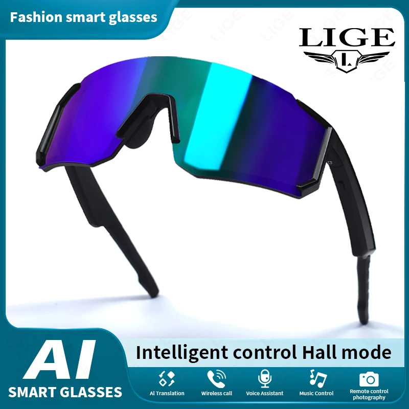 

LIGE New UV Protection Smart Bluetooth Sunglasses Answering Phone Call Play Music AI Translation 100+Languages ​​Smart Glasses