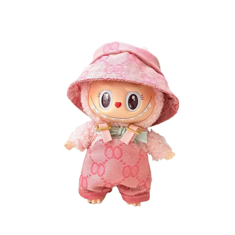 

Labubu V3 Clothes Doll Outfit DIY Accessories for Macaron Sitting Party Fisherman's Hat Overalls and Trousers Suit Labbubu Doll