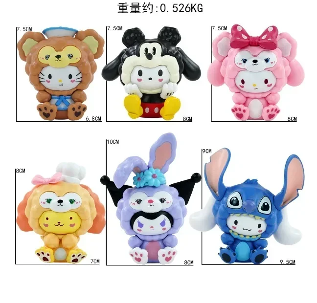 24styles Sanrio Cosplay Disney Stitch Blind Box Animation Co-signed Kuromi My Melody Pom Purin Hello Kitty Figure Christmas Gift