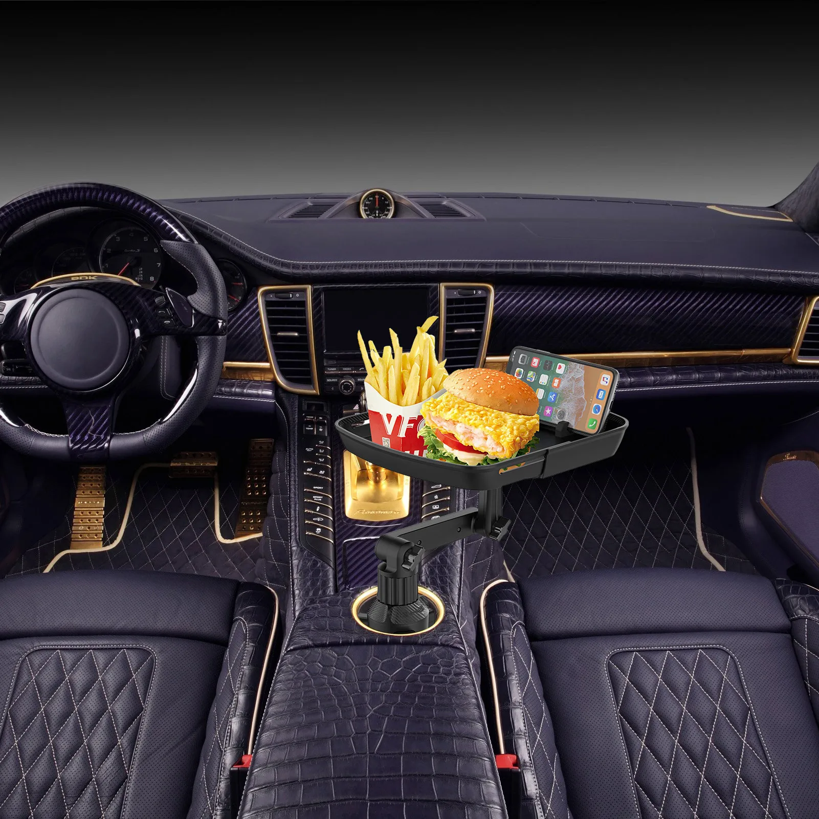 Cup Holder Tray Table Adjustable Car Snack Tray Multifunctional Stretchable Cup Holder Desk With Phone Holder Car Food Drink Tra