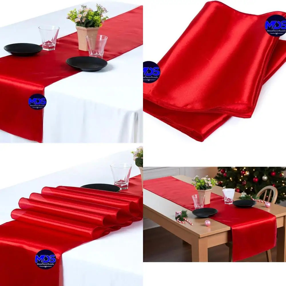 

20-Piece Satin Table Runners, 12 x 108, Elegant Silk-Smooth Red for Weddings, Parties, and Events