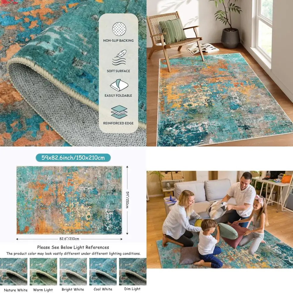 

Красочные моющиеся коврики 5x7 для гостиных, нескользящие внутренние ковры для дома, детских комнат и общежитий