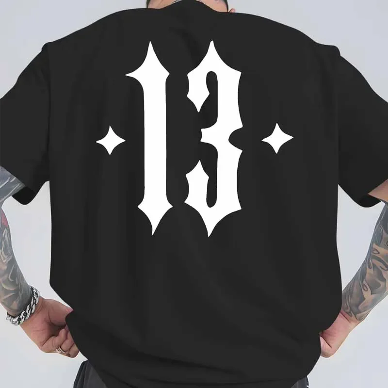 Nummer 13 Bedrucktes T-Shirt Sommer Herren Lässige Mode High Street Amerikanischer Stil Tops Übergroßes Rundhals-Kurzarm-Baumwoll-Shirt