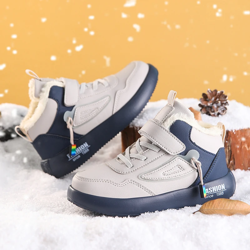 2024 Winter Kinderschoenen PU Leer Waterdichte Casual Schoenen Kinderen Snowboots Meisjes Jongens Plus Katoen Warme Mode Sneakers