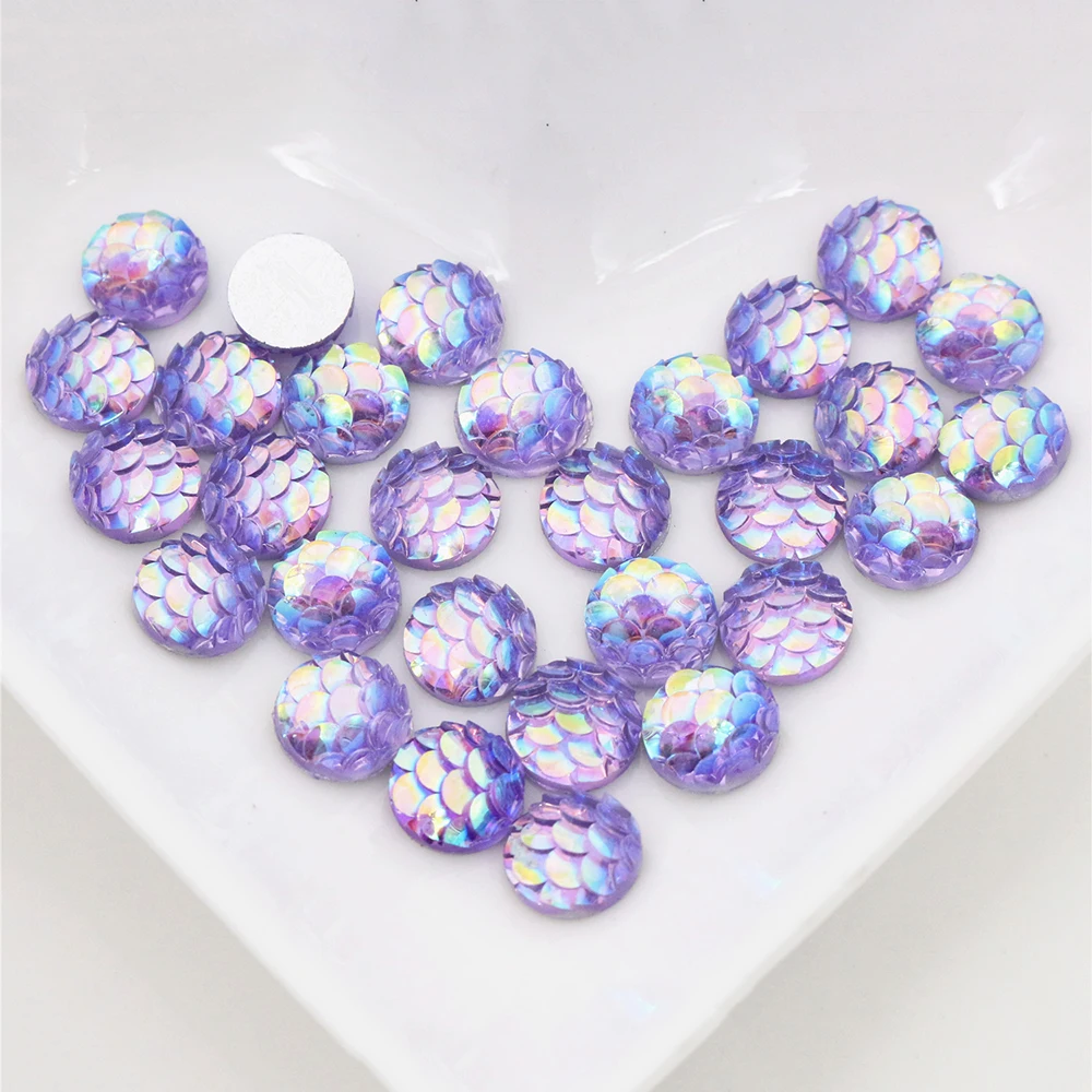 New Fashion 40pcs/lot 8mm Mix Colors Fish scales Style Flat Back Resin Cabochons Cameo