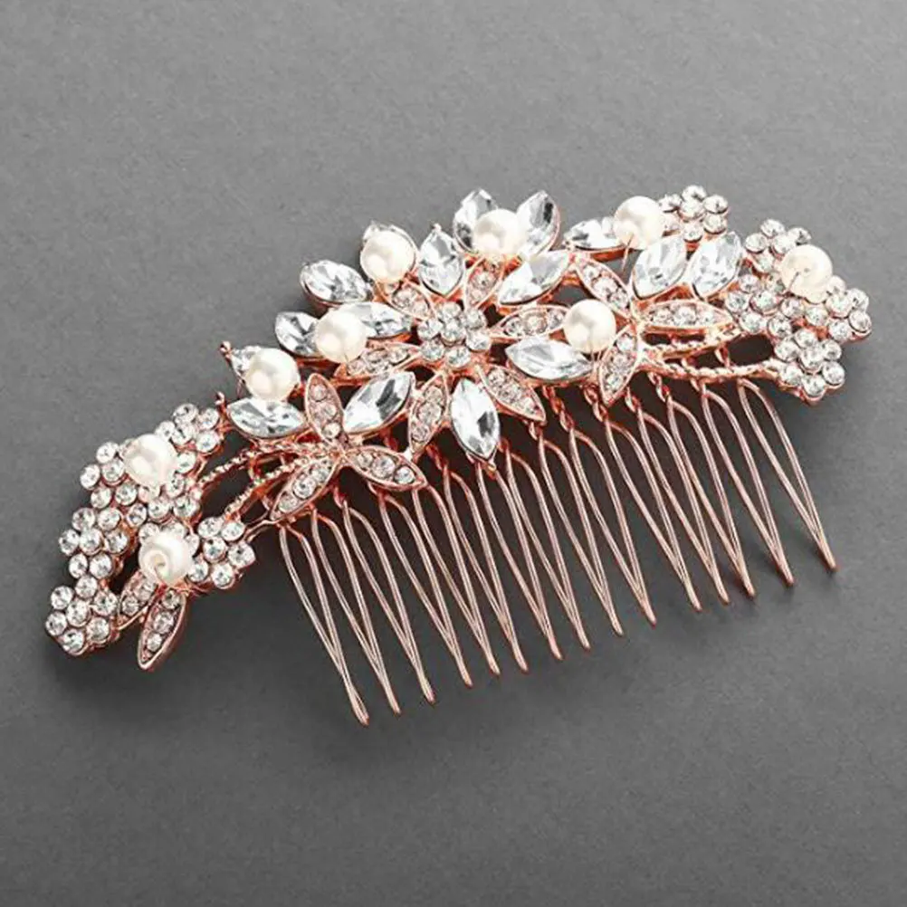 

1Pcs Pearl Rhinestone Bridal Hair Comb Rose Gold Elegant Wedding Hair Accessories Headpiece for Dinners Parties Brides