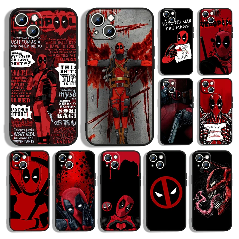 Marvel Deadpool Phone Case For Apple iPhone 14 13 12 11 Pro Max mini XS XR X 8 7 6S 6 Plus Black Soft Funda Back Coque Cover