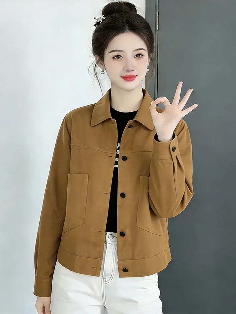 

Korean Sle Unique Faionable ort Jaet Women's Autumn 2026 Casual Loose Splice Warmth Flip Collar Button up Top