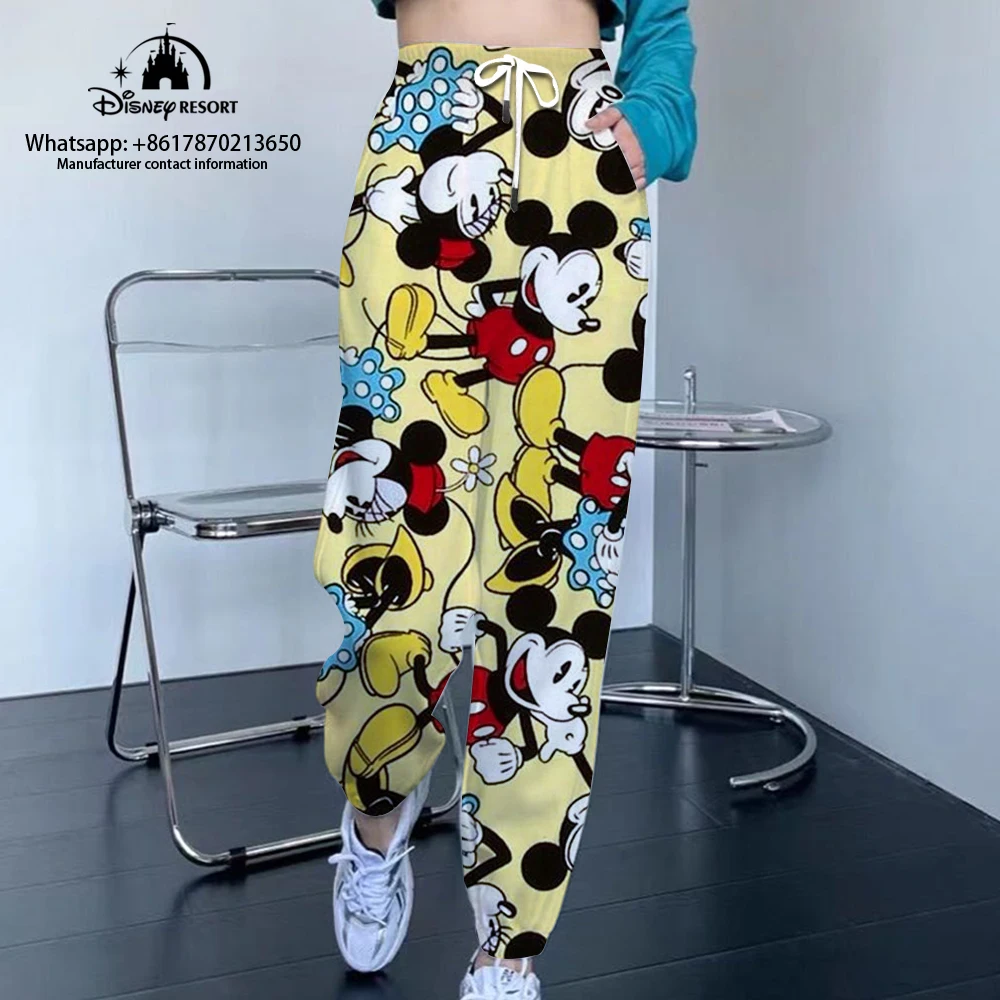 Autumn Mickey Minnie and Stitch Cartoon Print Women\'s Fashion Casual Jogging Sweatpants Street Style Drawstring Pants y2k