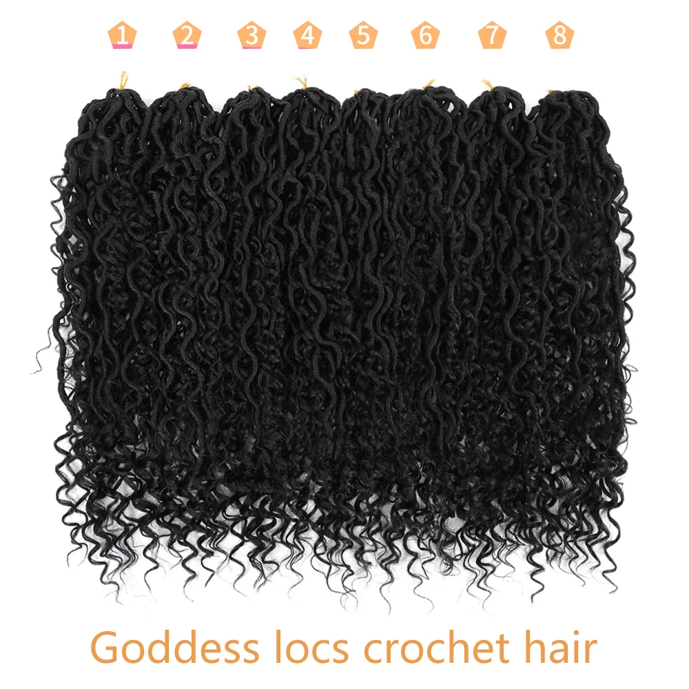 شعر كروشيه Goddess Faux Locs للنساء، شعر كروشيه طويل Goddess Locs، نمط بوهو صناعي، شعر نهري بأطراف مجعدة