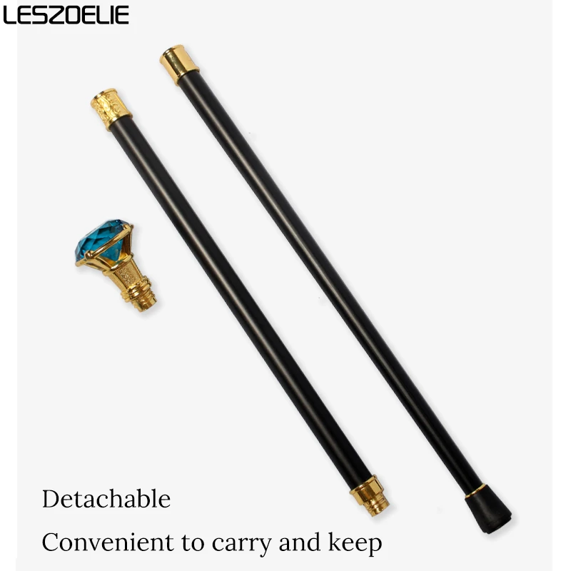 عصا المشي الماسية الزرقاء من Lake مع مقبض ذهبي، عصا عصرية أنيقة للرجال والنساء، عصا المشي المزخرفة