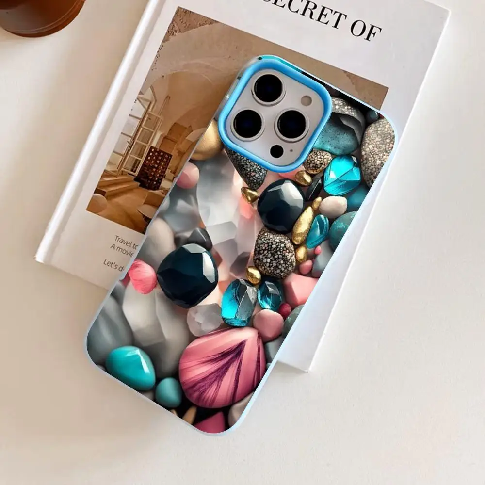 

Aesthetic Stones Jelly Double layer Light Blue Mobile Phone Case for iPhone 17 16 15 14 13 12 11 Air Pro Max Plus Protective
