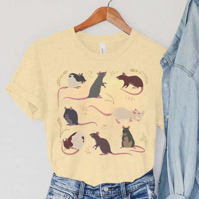 Rat T-Shirts Women Harajuku Animal Tops Summer Casual Fashion TShirts Vintage Paddy Print Women\'s Clothing Rat Female T-Shirts