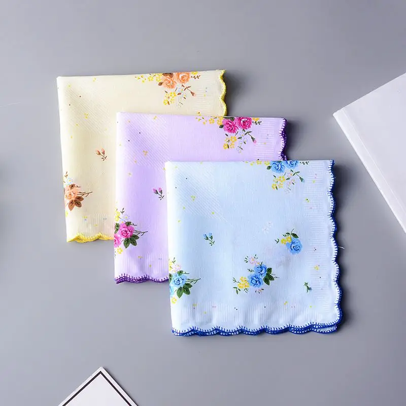 3pcs Handkerchief Towels 30*30cm Floral Elegant Vintage Hanky for Women Summer Absorb Sweat Luxury Home Tetile Portable Daily