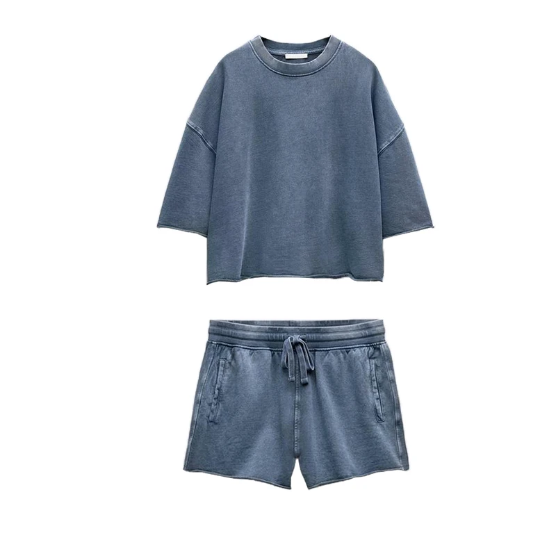 

New Women's ort Sve Fce Sweatirt Waed Effect mid Waist orts Polyester Casual Sportswear round Ne Set