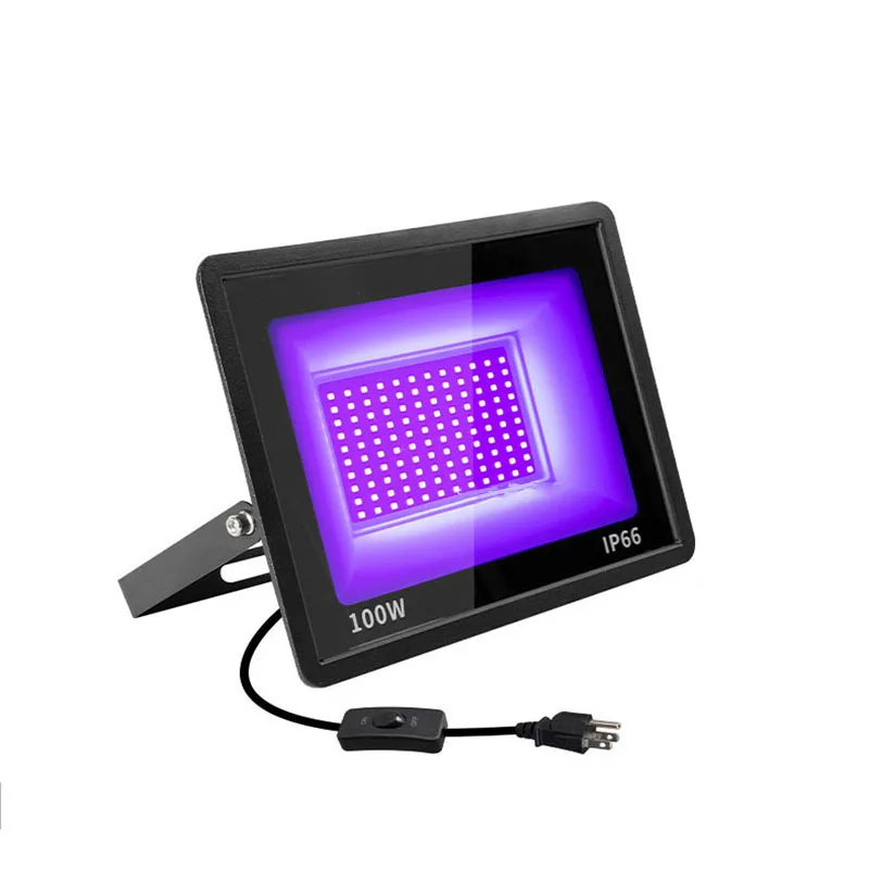 Halloween Haunted House 100W IP66 Waterproof Fluorescent Lamp AC110-240V Purple 395nm LED UV Curing Lamp Ultraviolet Floodlight