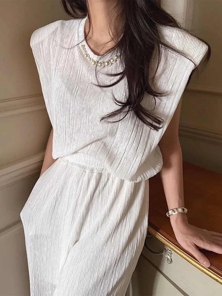 

Текстурированный повседневный женский жилет с высокой талией, новинка лета, длинные брюки Sle Ele, комплект Faion, высокое качество, без бренда