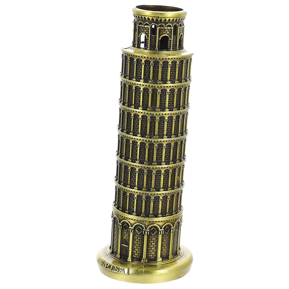 Desktop Statue Mini Italian Building Model Leaning Tower of Pisa Home Decor Vintage Alloy Sculpture Pizza Decoration