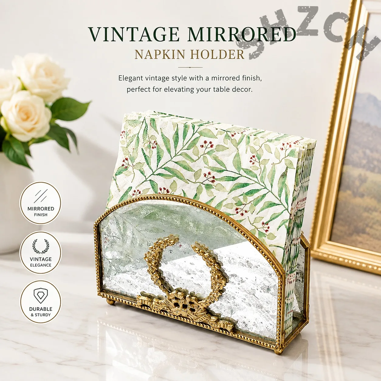 Vintage Brass and Glass Tissue Holder – Rust-Resistant Retro Napkin Organizer for Living Room, Bathroom & Kitchen